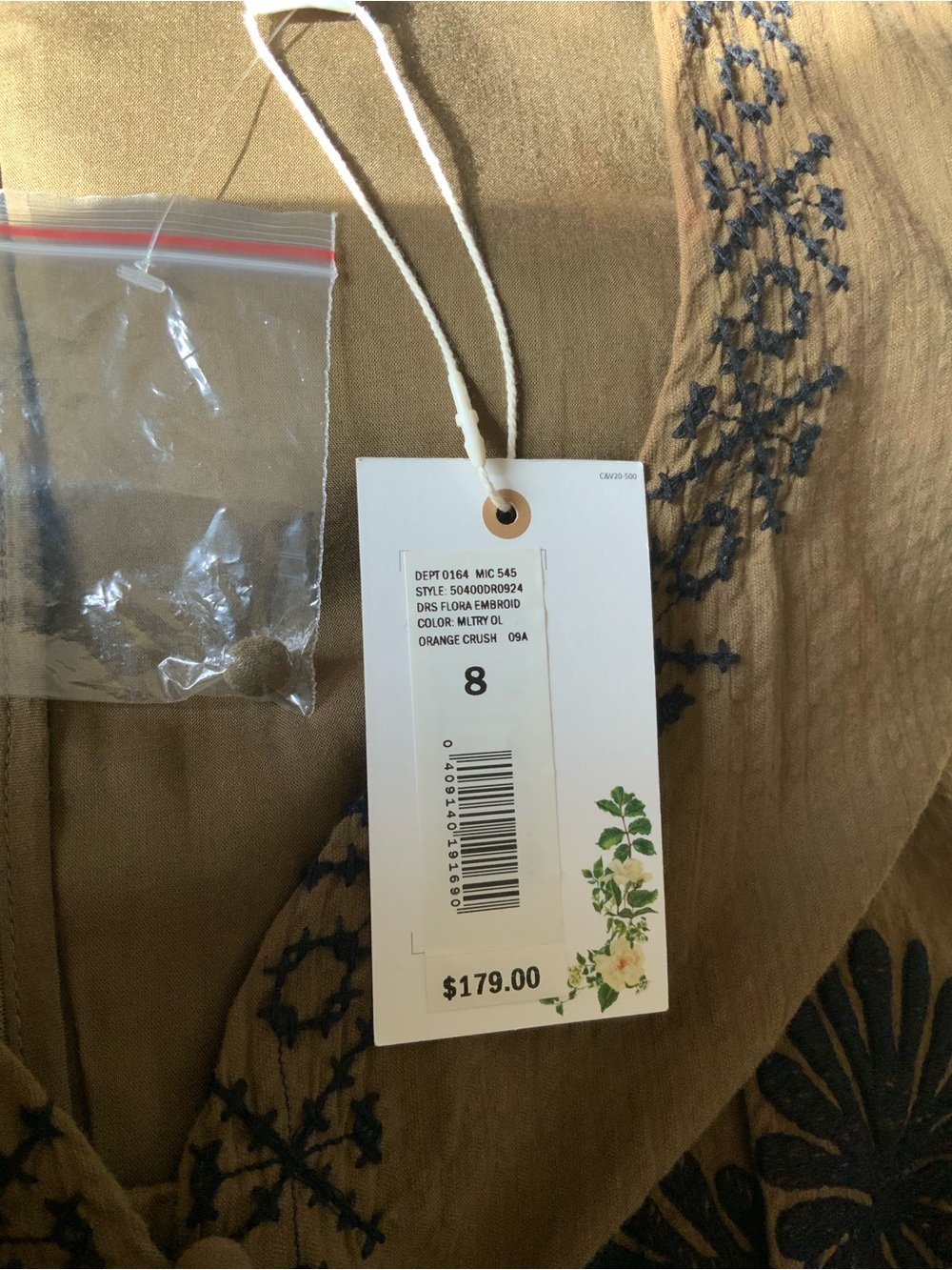 Chelsea & Violet Olive Green Mini Dress with Black Floral Embroidery - Picture 7 of 7